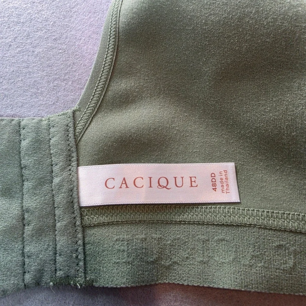 Cacique Sage Green Lace Unlined Full Coverage Bra 48DD Wire Free Adjustable